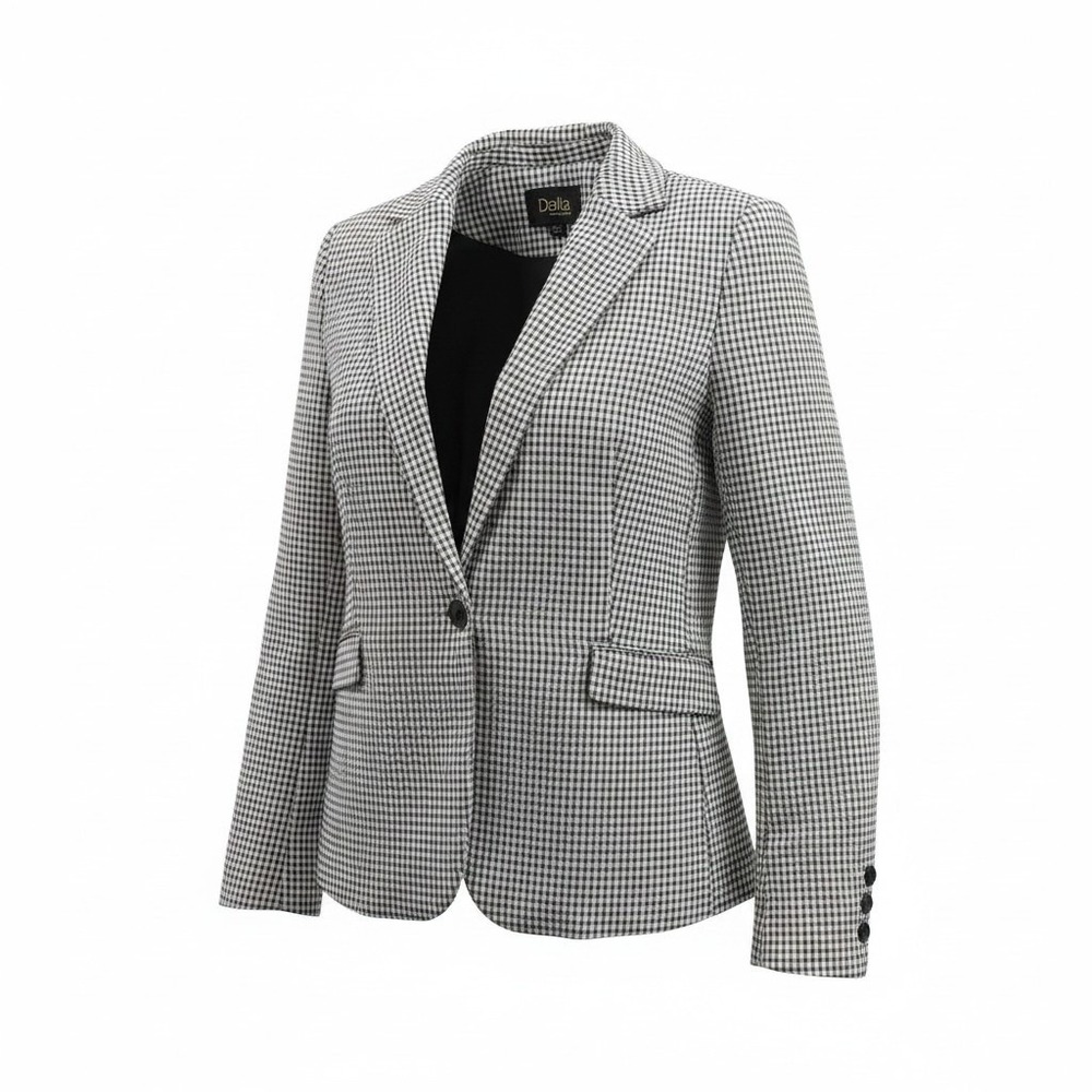 Dalia Womens Black White Gingham Checkered One Button Blazer Jacket Size‎ M NWOT